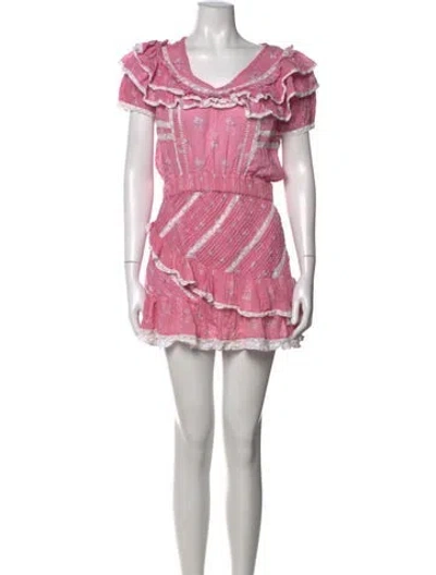 Pre-owned Loveshackfancy Floral Print Mini Dress In Pink