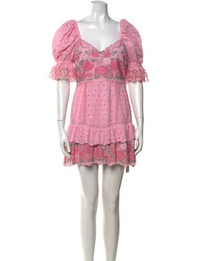 Pre-owned Loveshackfancy Floral Print Mini Dress In Pink
