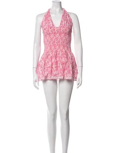 Pre-owned Loveshackfancy Floral Print Mini Dress In Pink