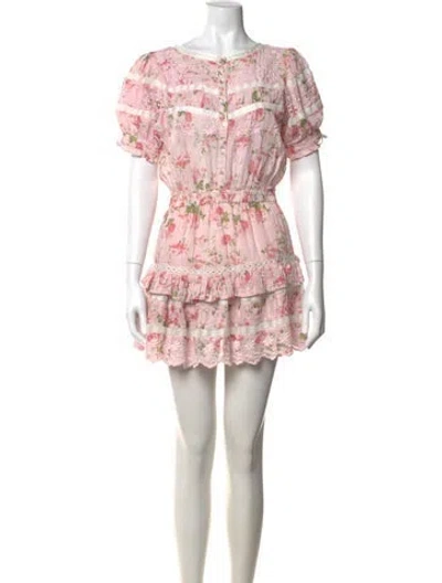 Pre-owned Loveshackfancy Floral Print Mini Dress In Pink