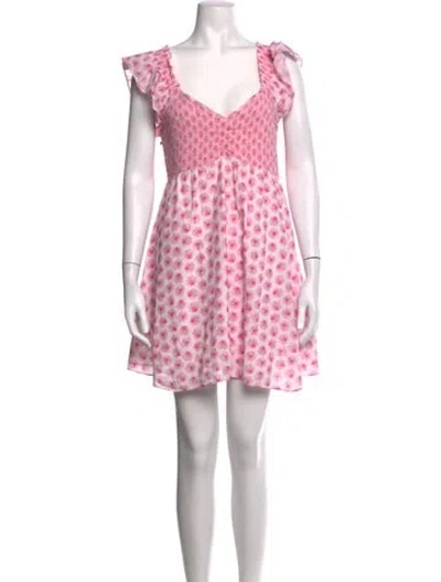 Pre-owned Loveshackfancy Floral Print Mini Dress In Pink
