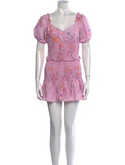 Pre-owned Loveshackfancy Floral Print Mini Dress In Pink