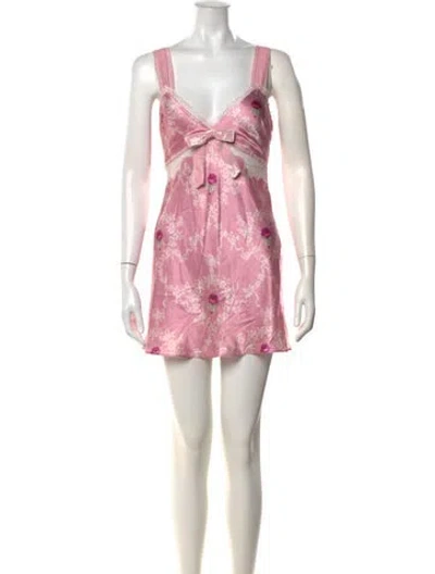 Pre-owned Loveshackfancy Floral Print Mini Dress In Pink