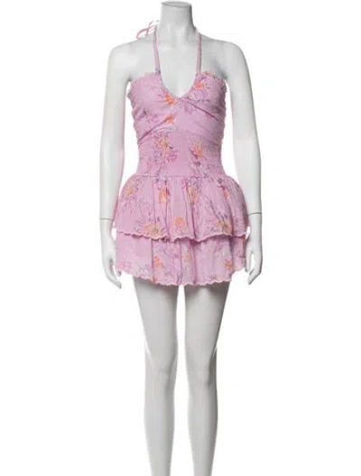Pre-owned Loveshackfancy Floral Print Mini Dress In Pink