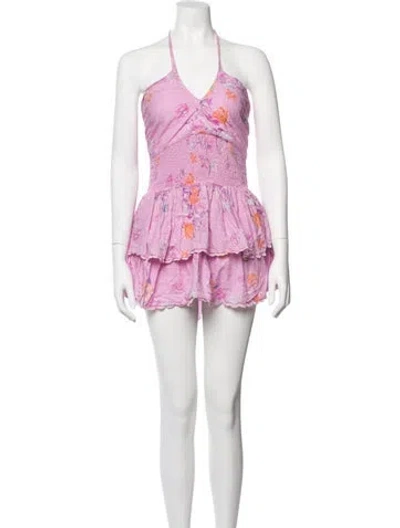 Pre-owned Loveshackfancy Floral Print Mini Dress In Pink