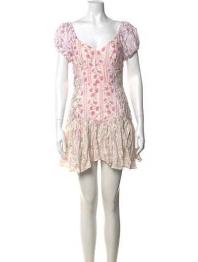 Pre-owned Loveshackfancy Floral Print Mini Dress In Pink/purple