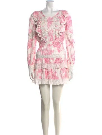 Pre-owned Loveshackfancy Floral Print Mini Dress In Pink/white