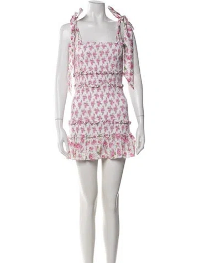 Pre-owned Loveshackfancy Floral Print Mini Dress In Pink/white