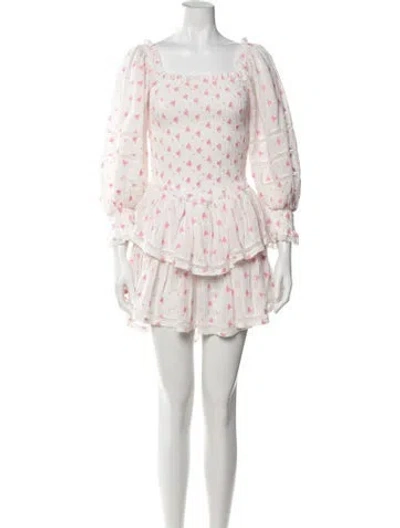 Pre-owned Loveshackfancy Floral Print Mini Dress In Pink/white