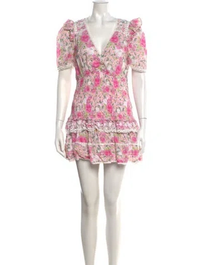 Pre-owned Loveshackfancy Floral Print Mini Dress In Pink/white