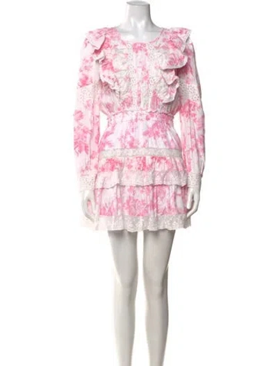 Pre-owned Loveshackfancy Floral Print Mini Dress In Pink/white