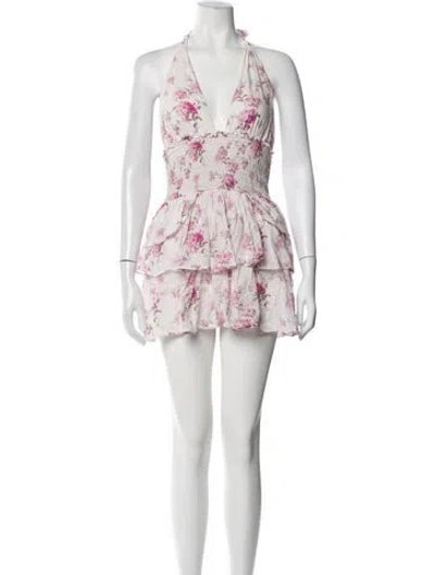 Pre-owned Loveshackfancy Floral Print Mini Dress In Pink/white