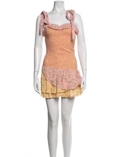 Pre-owned Loveshackfancy Floral Print Mini Dress In Pink/yellow