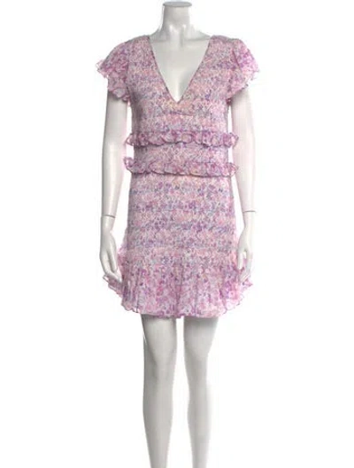 Pre-owned Loveshackfancy Floral Print Mini Dress In Purple