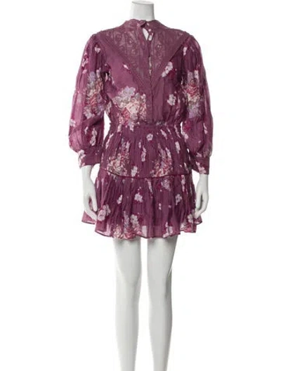 Pre-owned Loveshackfancy Floral Print Mini Dress In Purple