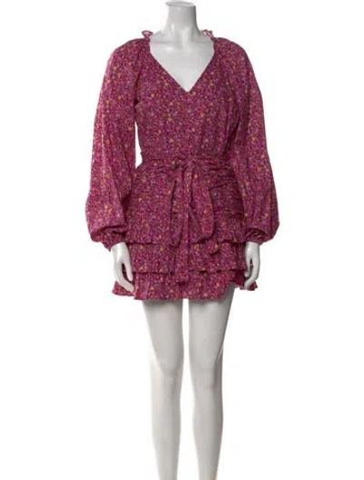 Pre-owned Loveshackfancy Floral Print Mini Dress In Purple