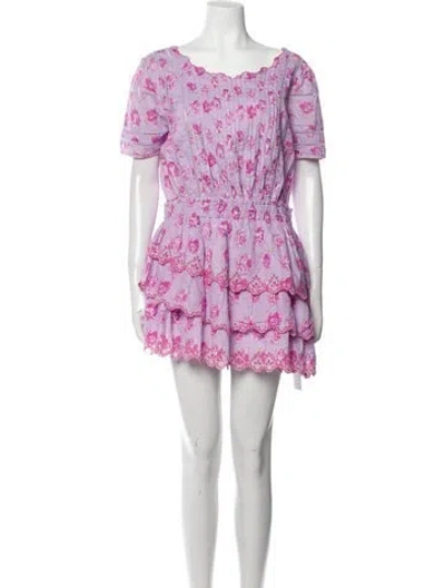 Pre-owned Loveshackfancy Floral Print Mini Dress In Purple