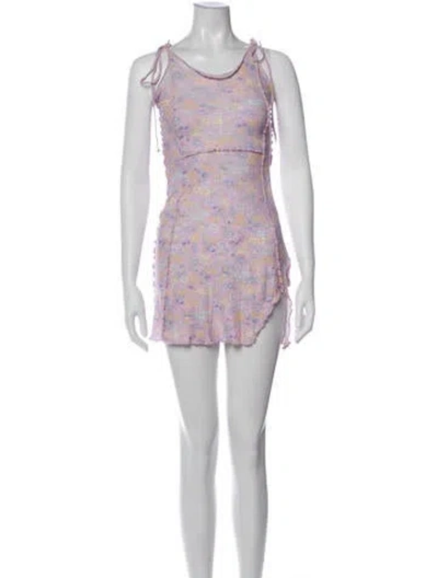 Pre-owned Loveshackfancy Floral Print Mini Dress In Purple