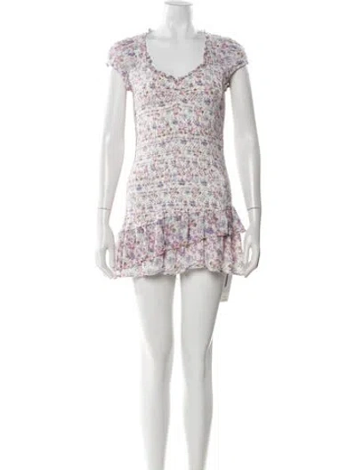 Pre-owned Loveshackfancy Floral Print Mini Dress In Purple