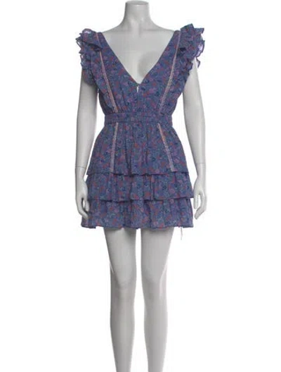Pre-owned Loveshackfancy Floral Print Mini Dress In Purple