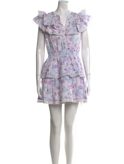 Pre-owned Loveshackfancy Floral Print Mini Dress In Purple