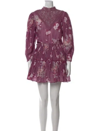Pre-owned Loveshackfancy Floral Print Mini Dress In Purple