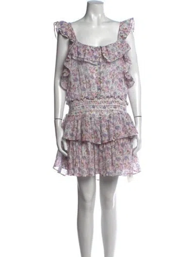 Pre-owned Loveshackfancy Floral Print Mini Dress In Purple