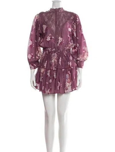 Pre-owned Loveshackfancy Floral Print Mini Dress In Purple