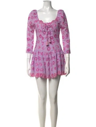 Pre-owned Loveshackfancy Floral Print Mini Dress In Purple