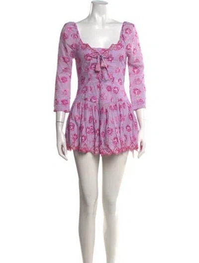 Pre-owned Loveshackfancy Floral Print Mini Dress In Purple