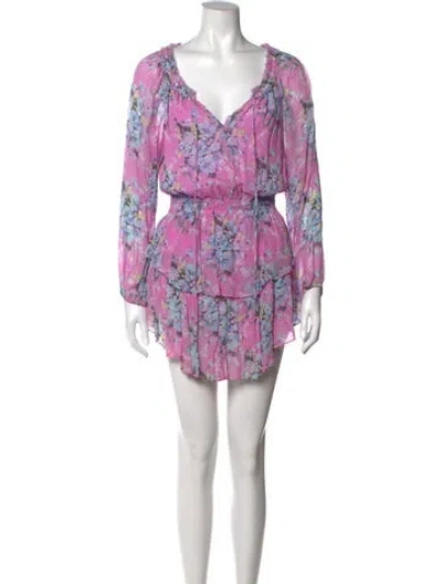 Pre-owned Loveshackfancy Floral Print Mini Dress In Purple