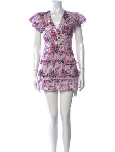 Pre-owned Loveshackfancy Floral Print Mini Dress In Purple