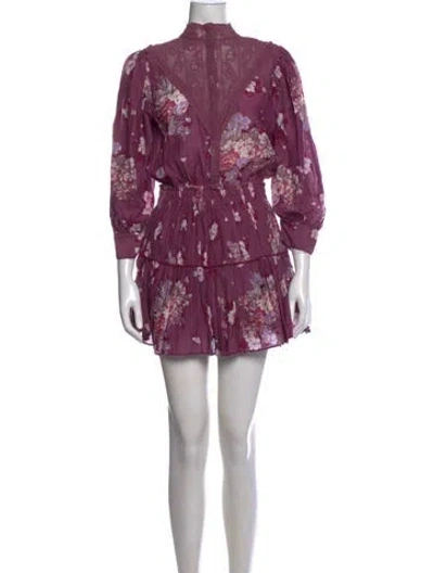 Pre-owned Loveshackfancy Floral Print Mini Dress In Purple