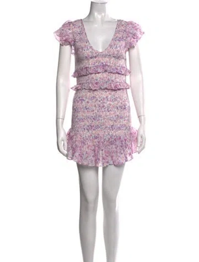 Pre-owned Loveshackfancy Floral Print Mini Dress In Purple