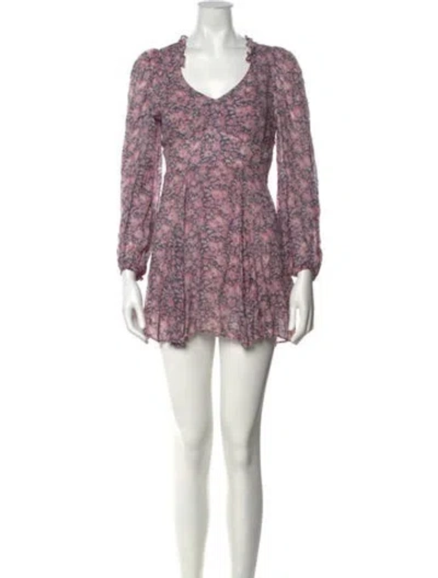 Pre-owned Loveshackfancy Floral Print Mini Dress In Purple