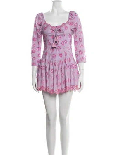 Pre-owned Loveshackfancy Floral Print Mini Dress In Purple