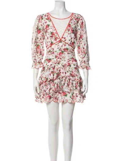 Pre-owned Loveshackfancy Floral Print Mini Dress In Red