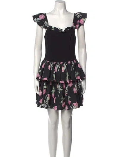 Pre-owned Loveshackfancy Floral Print Mini Dress W/ Tags In Black