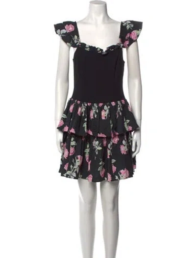 Pre-owned Loveshackfancy Floral Print Mini Dress W/ Tags In Black