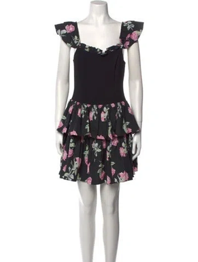 Pre-owned Loveshackfancy Floral Print Mini Dress W/ Tags In Black