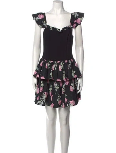 Pre-owned Loveshackfancy Floral Print Mini Dress W/ Tags In Black