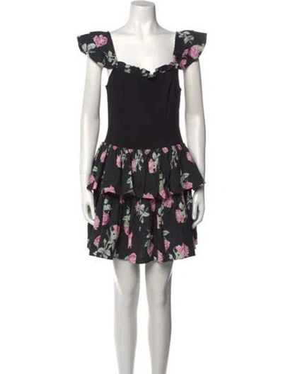 Pre-owned Loveshackfancy Floral Print Mini Dress W/ Tags In Black