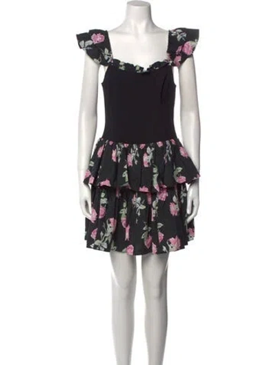 Pre-owned Loveshackfancy Floral Print Mini Dress W/ Tags In Black
