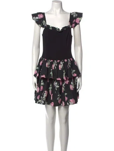 Pre-owned Loveshackfancy Floral Print Mini Dress W/ Tags In Black