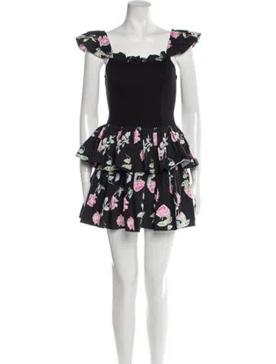 Pre-owned Loveshackfancy Floral Print Mini Dress W/ Tags In Black