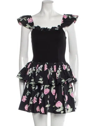 Pre-owned Loveshackfancy Floral Print Mini Dress W/ Tags In Black
