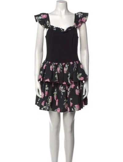 Pre-owned Loveshackfancy Floral Print Mini Dress W/ Tags In Black