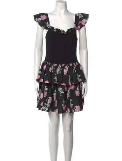 Pre-owned Loveshackfancy Floral Print Mini Dress W/ Tags In Black