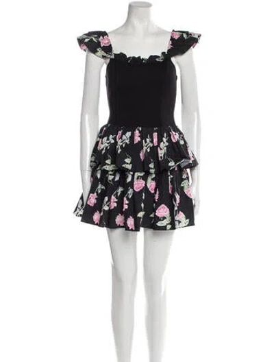 Pre-owned Loveshackfancy Floral Print Mini Dress W/ Tags In Black