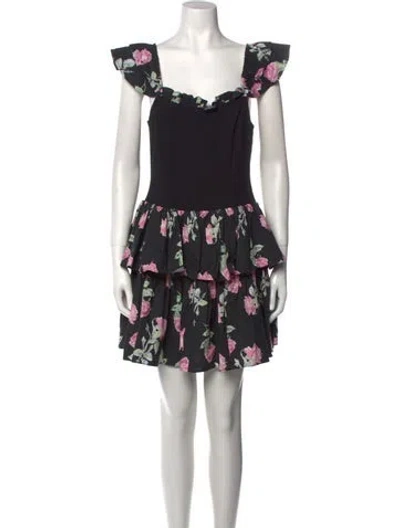 Pre-owned Loveshackfancy Floral Print Mini Dress W/ Tags In Black